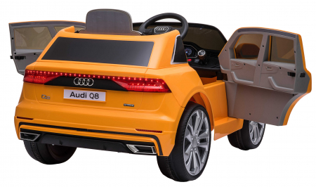 Masinuta electrica Premier Audi Q8, 12V, roti cauciuc EVA, scaun piele ecologica, portocaliu [24]