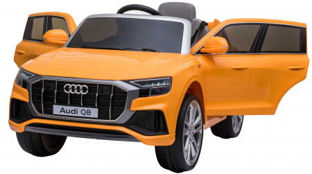Masinuta electrica Premier Audi Q8, 12V, roti cauciuc EVA, scaun piele ecologica, portocaliu [19]