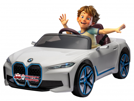 Masinute electrice - Masinuta electrica Premier BMW i4, 12V, roti cauciuc EVA, scaun piele ecologica, alb