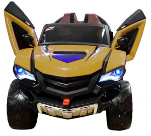 Masinuta electrica 4x4 Premier D-Max, 12V, roti cauciuc EVA, scaun piele ecologica, galben [5]