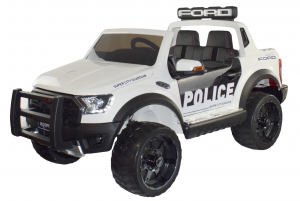Masinute electrice - Masinuta electrica politie Premier Ford Raptor, 12V, roti cauciuc EVA, scaun piele ecologica alb