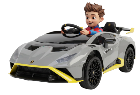 Masinute electrice - Masinuta electrica Premier Lamborghini Huracan, 12V, roti cauciuc EVA, scaun piele ecologica, argintiu
