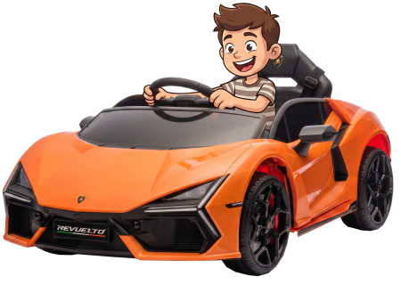 Masinute electrice - Masinuta electrica Premier Lamborghini Revuelto, 12V, roti cauciuc EVA, scaun piele ecologica, portocaliu