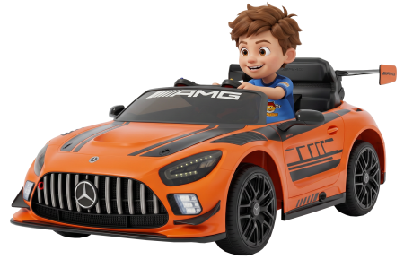 Masinute electrice - Masinuta electrica Premier Mercedes Benz AMG GT3, 12V, roti cauciuc EVA, scaun piele ecologica, portocaliu