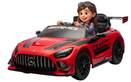 Masinute electrice - Masinuta electrica Premier Mercedes Benz AMG GT3, 12V, roti cauciuc EVA, scaun piele ecologica, rosu