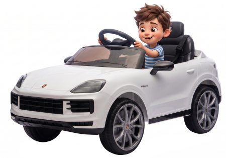 Masinute electrice - Masinuta electrica Premier Porsche Cayenne E-Hybrid Coupe, 12V, scaun piele ecologica, alb