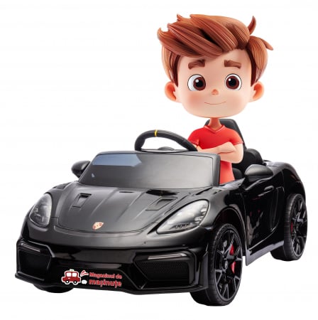 Masinute electrice - Masinuta electrica Premier Porsche Spyder 718 RS , 12V, roti cauciuc EVA, scaun piele ecologica, negru