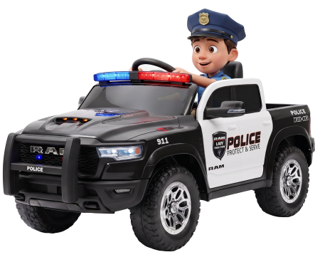 Masinute electrice - Masinuta electrica Premier RAM 1500 RHO Politie, 12V, roti cauciuc EVA, scaun piele ecologica, negru