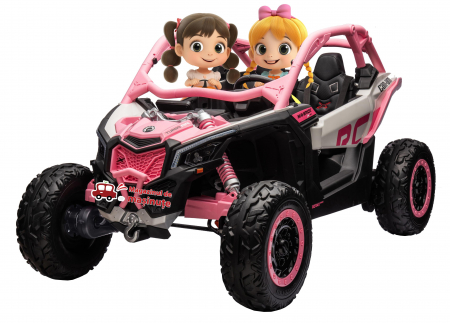 ATV-uri electrice - Masinuta UTV electric Premier 4x4 Can-Am Maverick Power RC, 2 locuri, 2 baterii 24V, roti cauciuc EVA, scaun piele ecologica, roz deschis