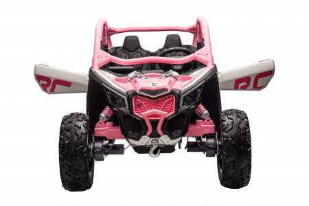 Masinuta UTV electric Premier 4x4 Can-Am Maverick Power RC, 2 locuri, 2 baterii 24V, roti cauciuc EVA, scaun piele ecologica, roz deschis [2]
