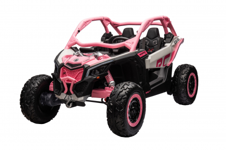 Masinuta UTV electric Premier 4x4 Can-Am Maverick Power RC, 2 locuri, 2 baterii 24V, roti cauciuc EVA, scaun piele ecologica, roz deschis [1]