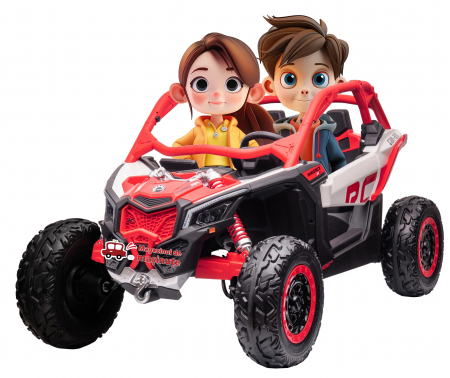 ATV-uri electrice - Masinuta UTV electric Premier Can-Am Maverick Speed RC, 2 locuri, 24V, roti cauciuc EVA, scaun piele ecologica, 2 motoare 240W, rosu