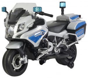 Motocicleta electrica de politie Premier BMW R1200 RT-P, 12V, girofar si sunete, roti ajutatoare, argintie [0]