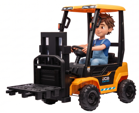 Masinute electrice - Stivuitor electric copii Premier JCB, 12V, scaun piele ecologica, galben