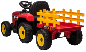 Tractor electric cu remorca Premier Farm, 12V, roti cauciuc EVA, rosu [55]