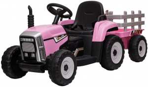 Tractor electric cu remorca Premier Farm, 12V, roti cauciuc EVA, roz [1]