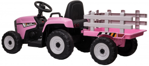 Tractor electric cu remorca Premier Farm, 12V, roti cauciuc EVA, roz [7]