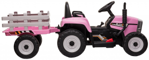 Tractor electric cu remorca Premier Farm, 12V, roti cauciuc EVA, roz [14]