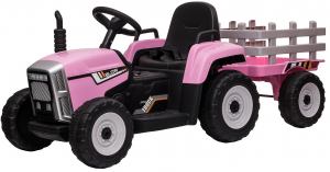 Tractor electric cu remorca Premier Farm, 12V, roti cauciuc EVA, roz [4]