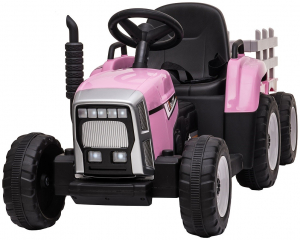 Tractor electric cu remorca Premier Farm, 12V, roti cauciuc EVA, roz [2]