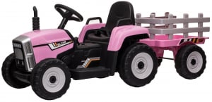 Tractor electric cu remorca Premier Farm, 12V, roti cauciuc EVA, roz [4]