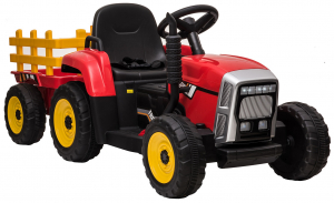 Tractor electric cu remorca Premier Farm, 12V, roti cauciuc EVA, rosu [40]