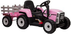 Tractor electric cu remorca Premier Farm, 12V, roti cauciuc EVA, roz [15]