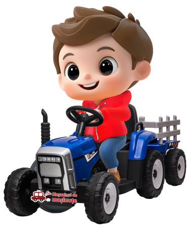 Tractoare electrice - Tractor electric cu remorca Premier Farm, 12V, roti cauciuc EVA, albastru