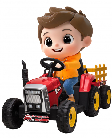 Tractoare electrice - Tractor electric cu remorca Premier Farm, 12V, roti cauciuc EVA, rosu