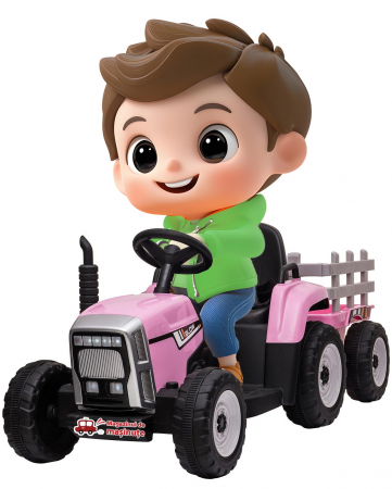 Tractoare electrice - Tractor electric cu remorca Premier Farm, 12V, roti cauciuc EVA, roz