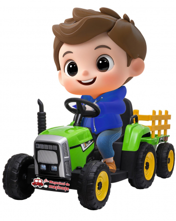 Tractoare electrice - Tractor electric cu remorca Premier Farm, 12V, roti cauciuc EVA, verde