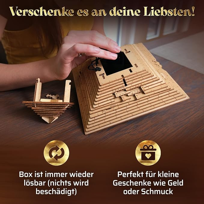 ESC WELT Quest Pyramid 3D Puzzle Game - 3-in-1 Puzzle cu compartiment SECRET - Puzzle din lemn - [4]
