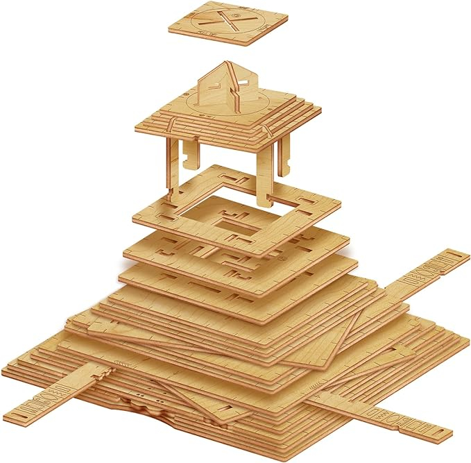 ESC WELT Quest Pyramid 3D Puzzle Game - 3-in-1 Puzzle cu compartiment SECRET - Puzzle din lemn -