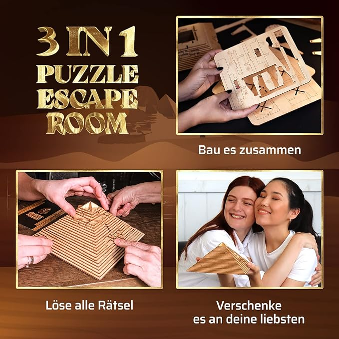 ESC WELT Quest Pyramid 3D Puzzle Game - 3-in-1 Puzzle cu compartiment SECRET - Puzzle din lemn - [3]