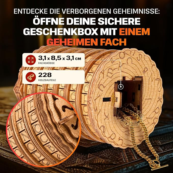 ESC WELT Cryptex - Cutie cadou secretă unică din lemn de mesteacăn - Ambalaj personalizat pentru cadouri - Puzzle 3D ecologic [2]