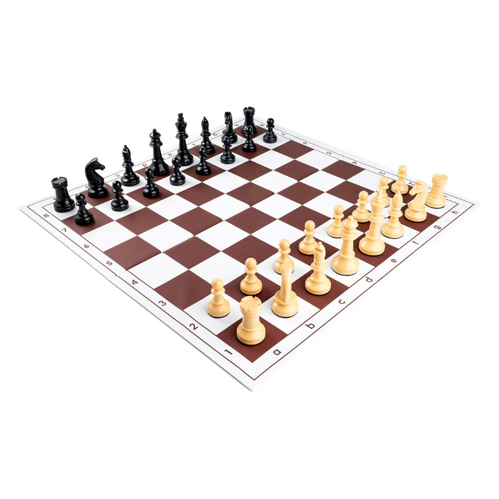 Combo set Ocru light: Tabla sah PVC alb/Maro +Piese de sah din plastic [2]