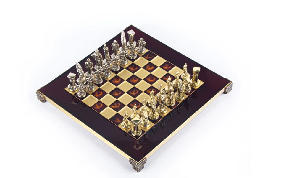Combo set Piese sah din metal Spartan-mediu+Tabla de sah din metal rosu - [3]