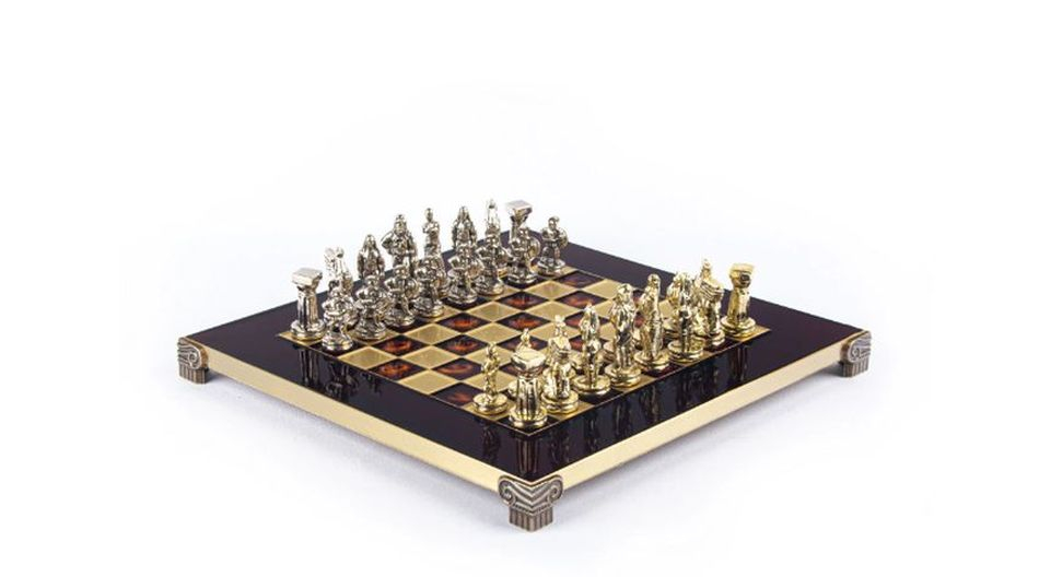 Combo set Piese sah din metal Spartan-mediu+Tabla de sah din metal rosu - [4]