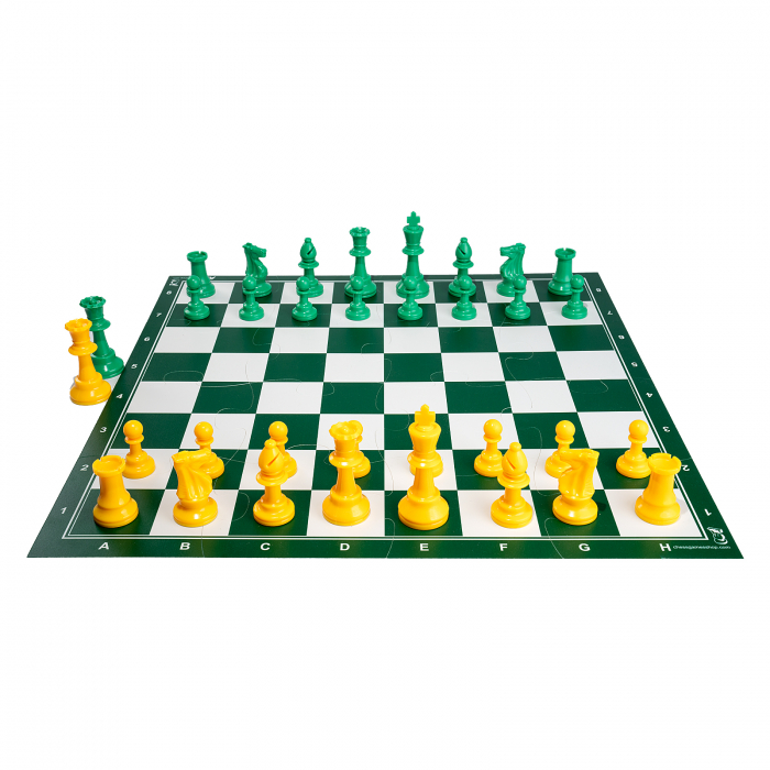 Combo set Sah Puzzle – Verde (Tabla puzzle verde+ piese no 6 light yellow green) Pentru scoala