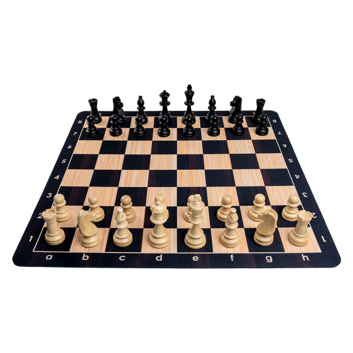 Combo set: Tabla sah din mousepad cu aspect lemn +Piese de sah din lemn [2]