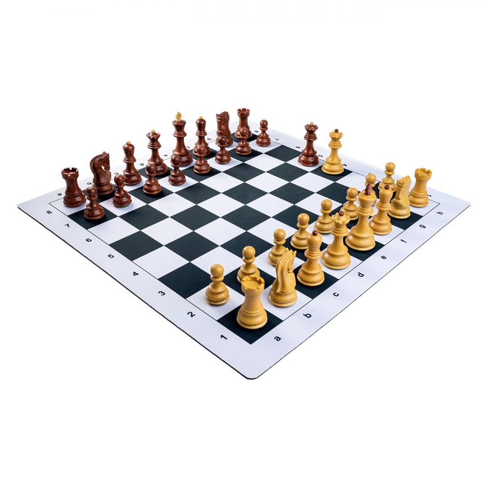Combo set Zagreb: Set Piese Șah Zagreb cu aspect de lemn/ Tabla  Mousepad alb/negru [2]