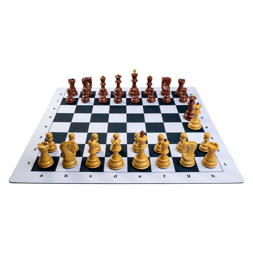 Combo set Zagreb: Set Piese sah Zagreb cu aspect de lemn  Tabla  Mousepad alb negru