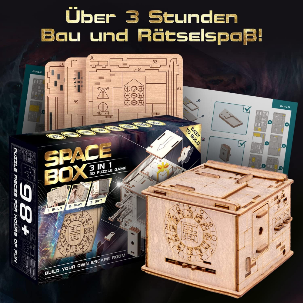 ESC WELT Space Box Puzzle 3D din lemn - 3 în 1 Puzzle Box Model Building Escape Room Game [2]