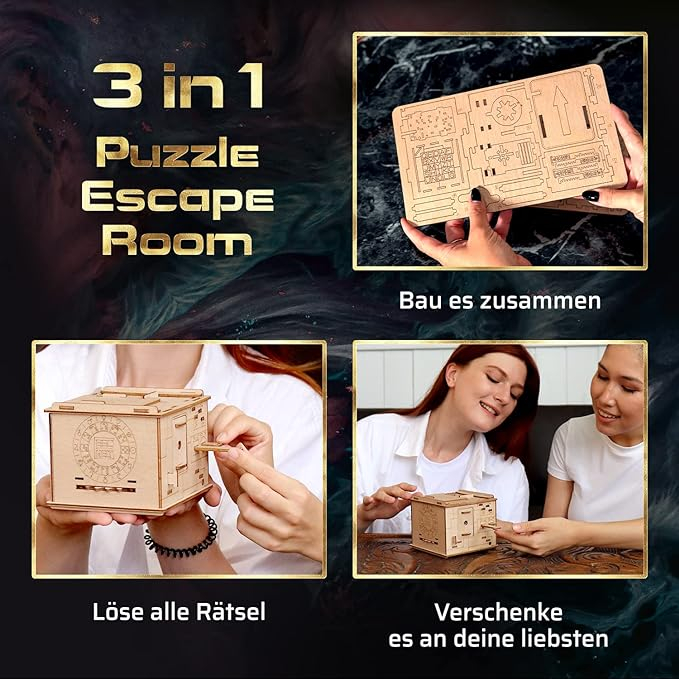 ESC WELT Space Box Puzzle 3D din lemn - 3 în 1 Puzzle Box Model Building Escape Room Game [3]