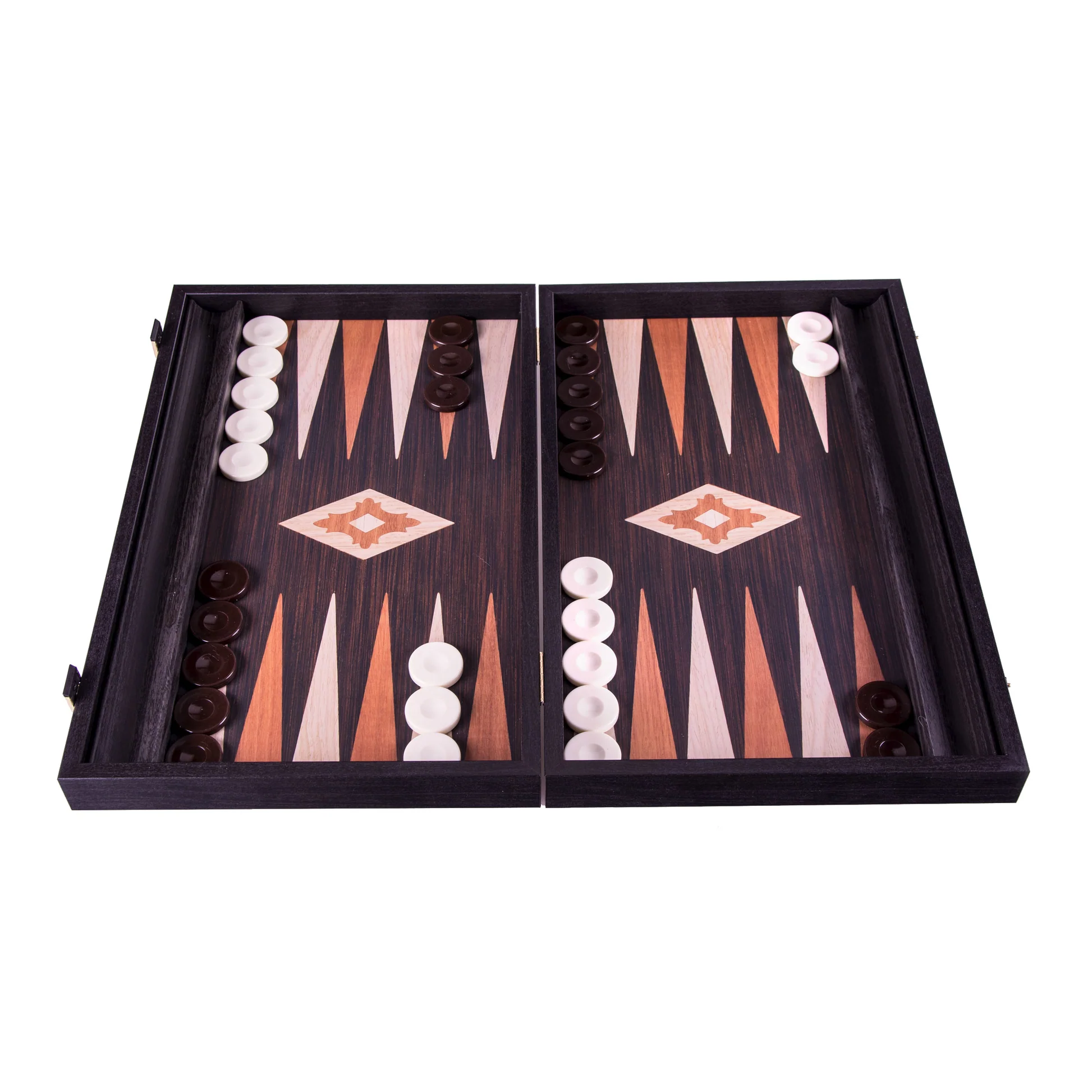 Set Backgammon din lemn lucrat manual cu rafturi laterale - (38 x 23) Design clasic si materiale de calitate - Wenge