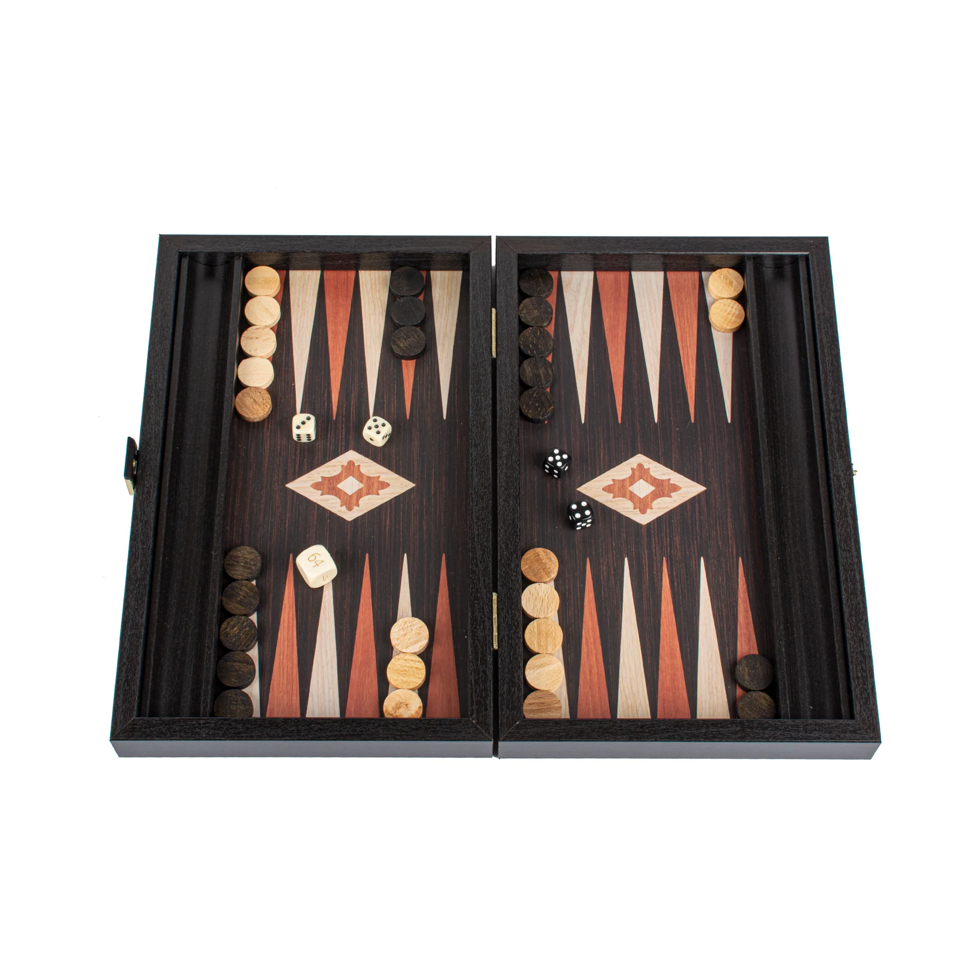 Set Backgammon din lemn lucrat manual cu rafturi laterale - (38 x 23) Design clasic și materiale de calitate - Wenge [2]