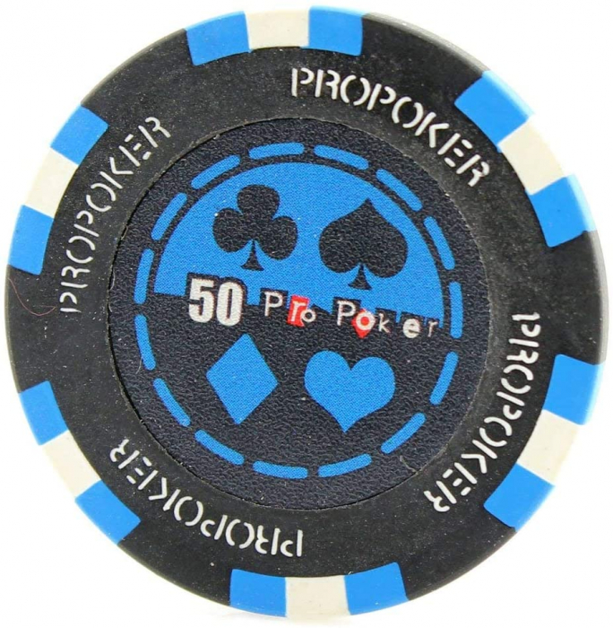 Jeton Pro Poker – Clay – 14g – Culoare Albastru , inscriptionat (50) Chips-uri