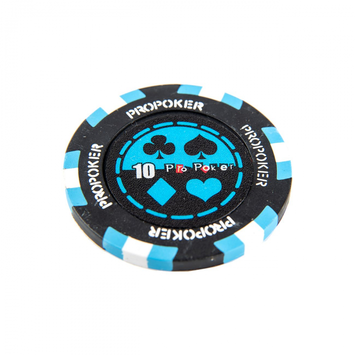 Jeton Pro Poker – Clay – 14g – Culoare Albastru, inscriptionat 10 Chips-uri