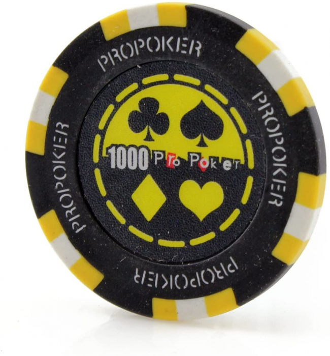 Jeton Pro Poker – Clay – 14g – Culoare Galben, inscriptionat (1000) Chips-uri