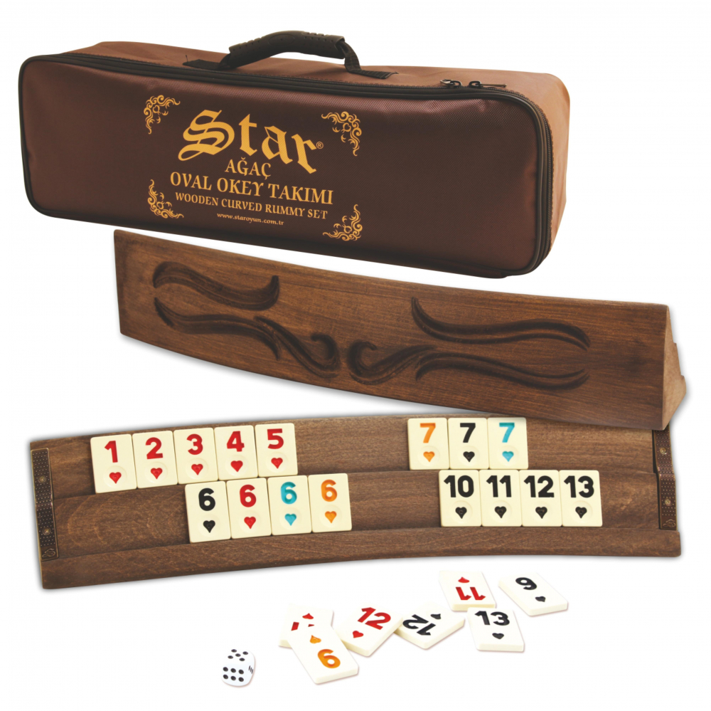 Joc remi rummy curbat din  lemn sculptat